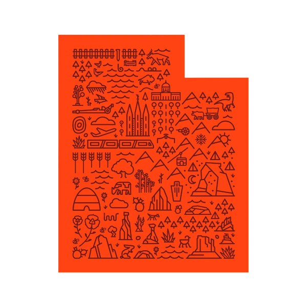 Utah Map Landmarks Orange and Black Sticker Fell